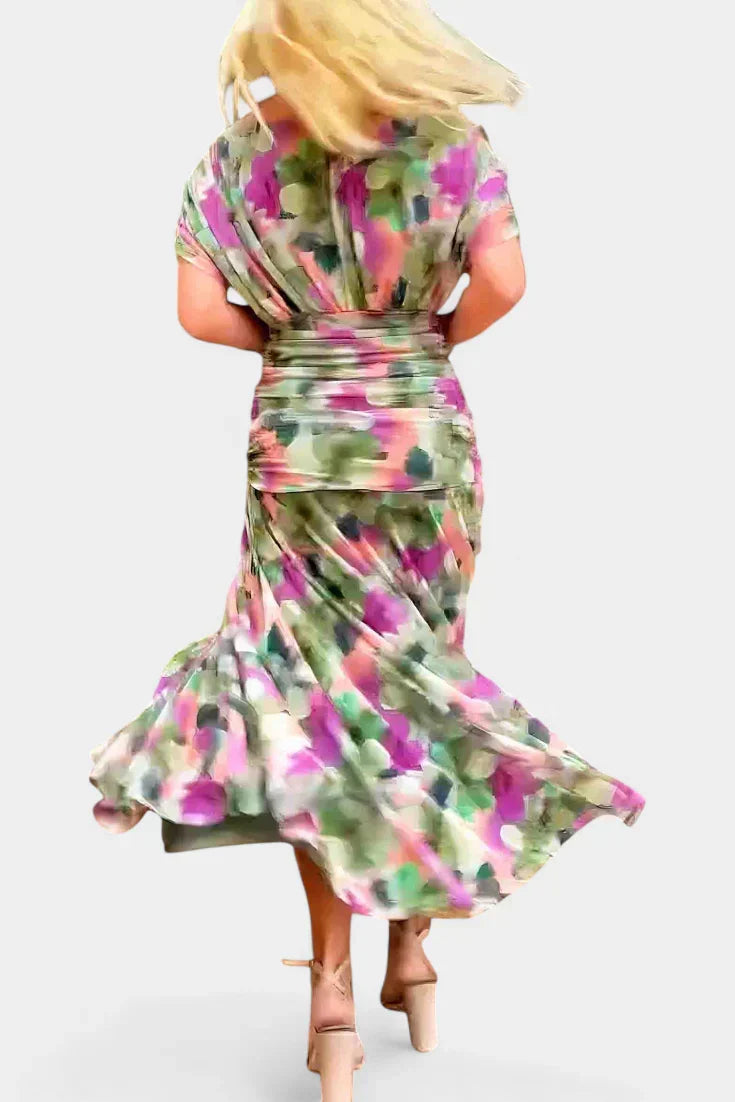 Vestido largo con escote bardot cruzado y falda fluida 10