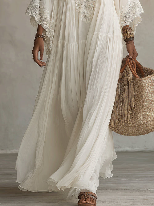 Vestido maxi bohemio con escote en V y encaje 12