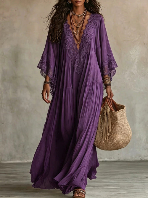 Vestido maxi bohemio con escote en V y encaje 3