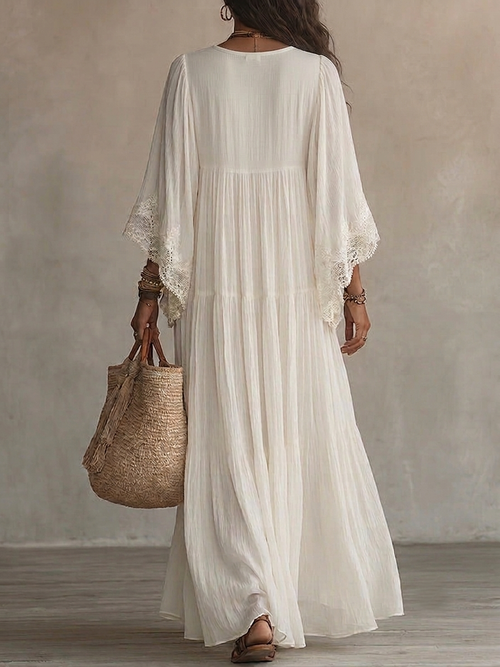 Vestido maxi bohemio con escote en V y encaje 9