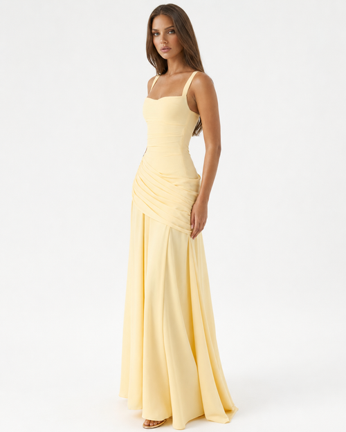 Vestido maxi de fiesta con escote cuadrado y drapeado lateral 10