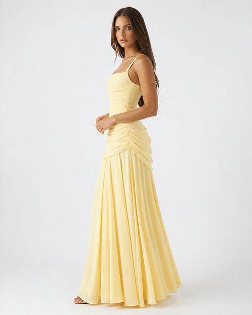 Vestido maxi de fiesta con escote cuadrado y drapeado lateral 11
