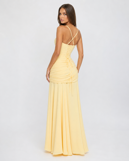 Vestido maxi de fiesta con escote cuadrado y drapeado lateral 12
