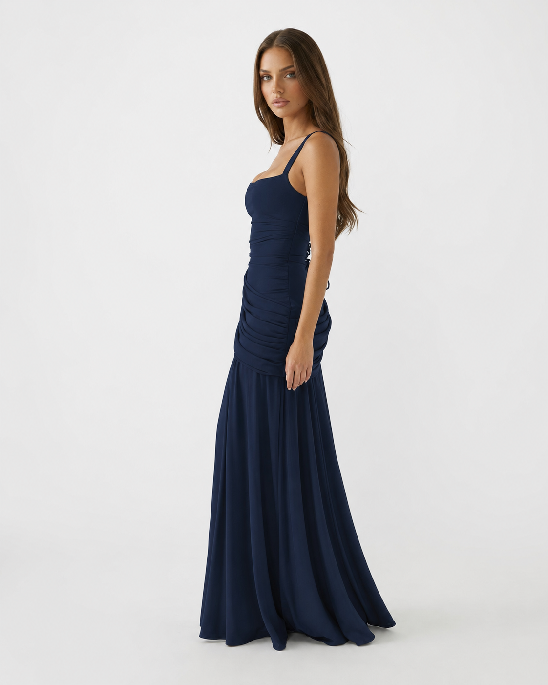 Vestido maxi de fiesta con escote cuadrado y drapeado lateral 14