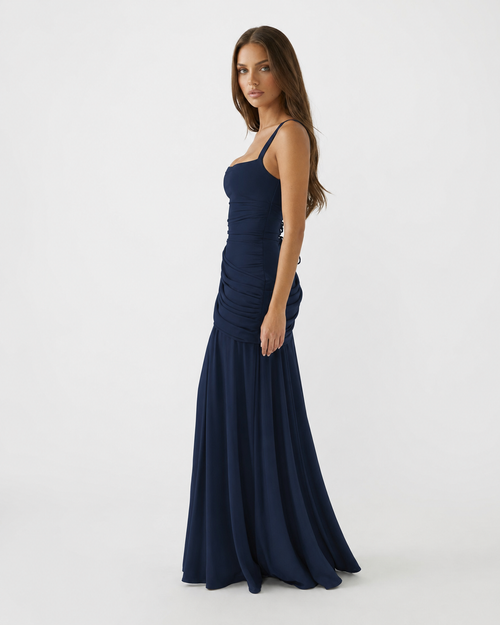 Vestido maxi de fiesta con escote cuadrado y drapeado lateral 14