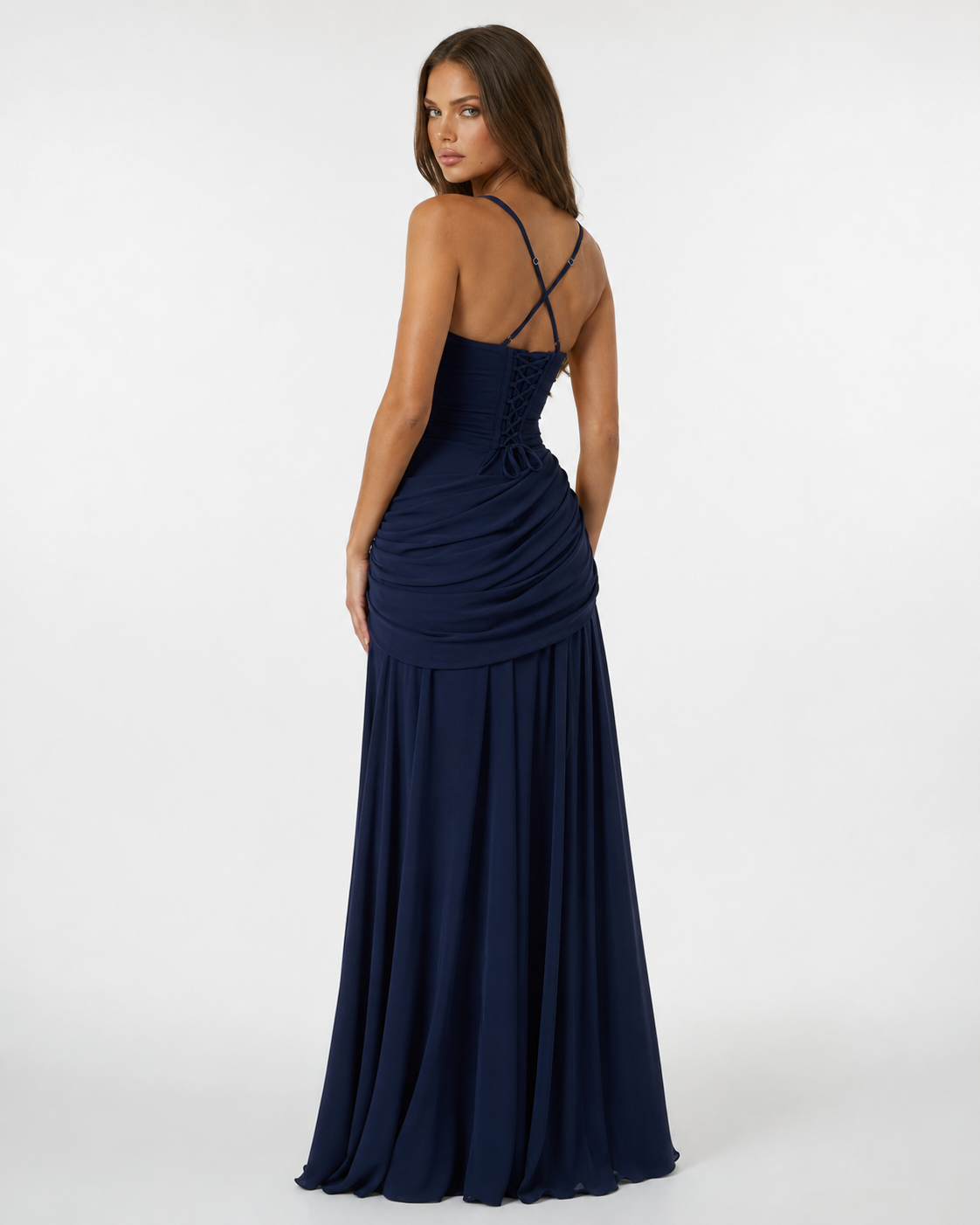 Vestido maxi de fiesta con escote cuadrado y drapeado lateral 15
