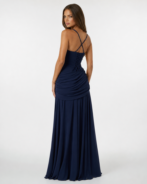 Vestido maxi de fiesta con escote cuadrado y drapeado lateral 15