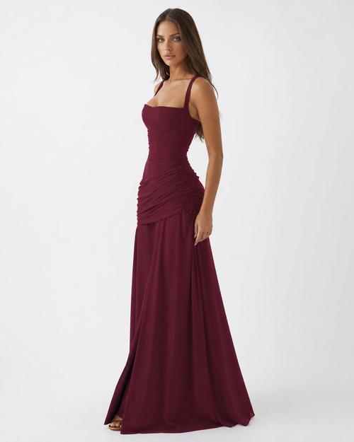 Vestido maxi de fiesta con escote cuadrado y drapeado lateral 16