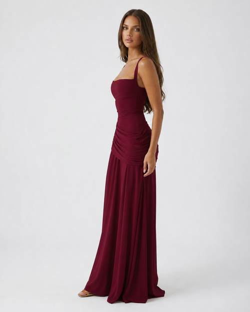 Vestido maxi de fiesta con escote cuadrado y drapeado lateral 17