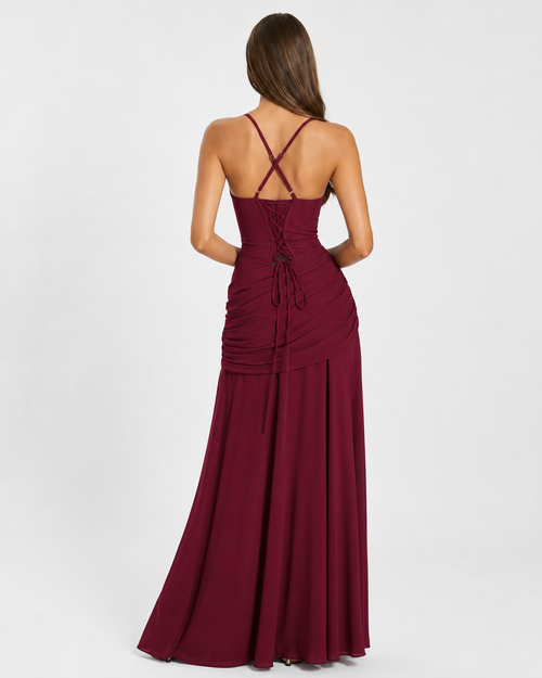 Vestido maxi de fiesta con escote cuadrado y drapeado lateral 18