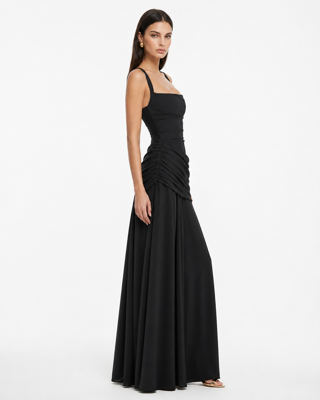 Vestido maxi de fiesta con escote cuadrado y drapeado lateral 19