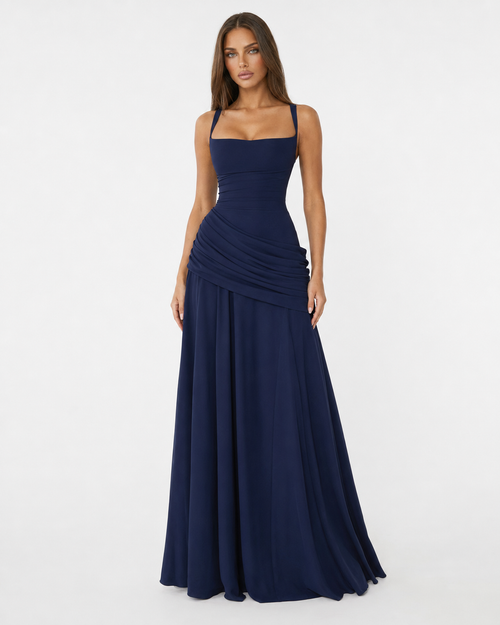 Vestido maxi de fiesta con escote cuadrado y drapeado lateral 2