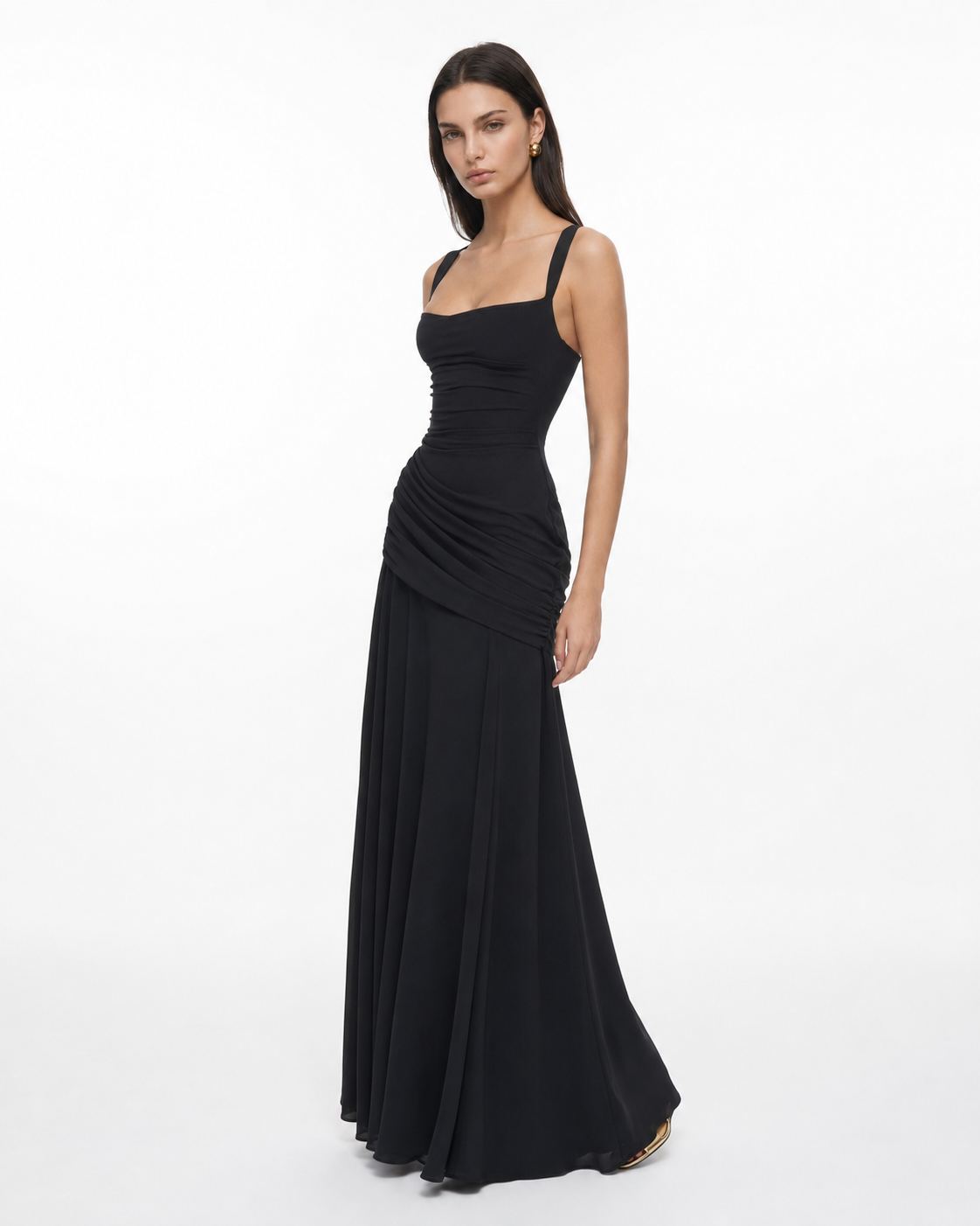 Vestido maxi de fiesta con escote cuadrado y drapeado lateral 20