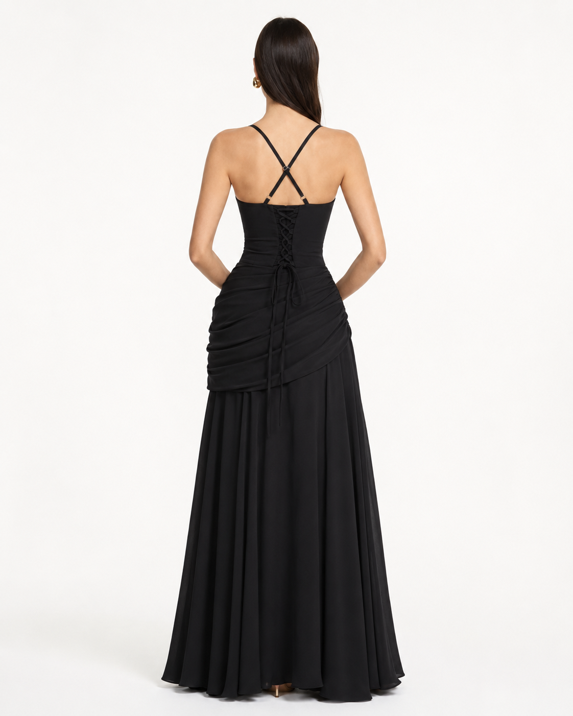 Vestido maxi de fiesta con escote cuadrado y drapeado lateral 21