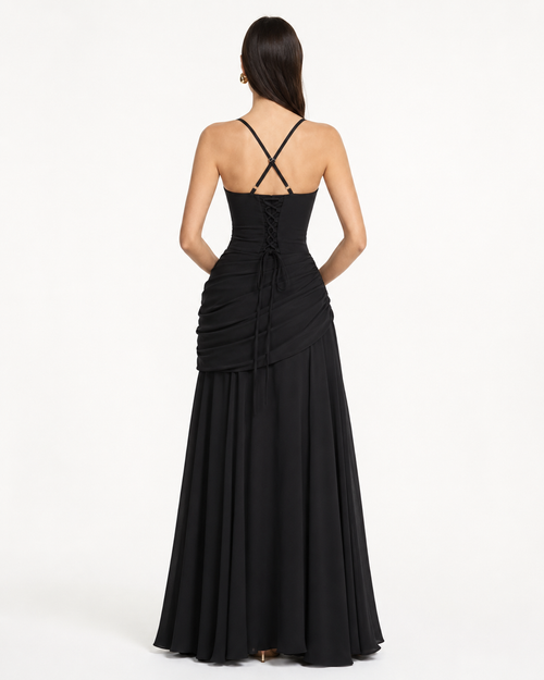Vestido maxi de fiesta con escote cuadrado y drapeado lateral 21