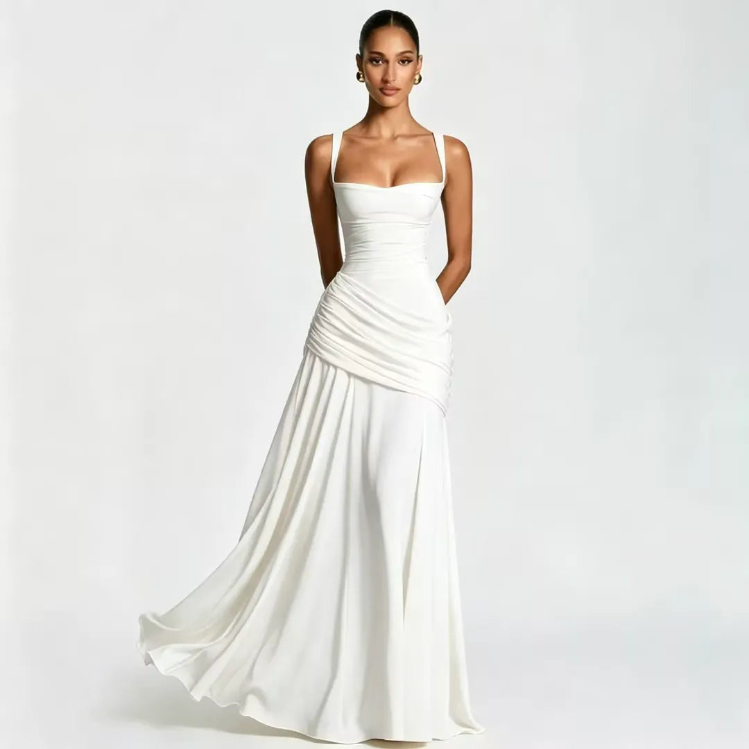 Vestido maxi de fiesta con escote cuadrado y drapeado lateral 5