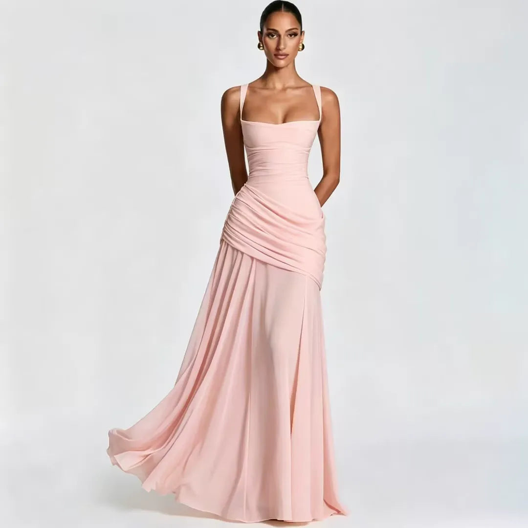 Vestido maxi de fiesta con escote cuadrado y drapeado lateral 6