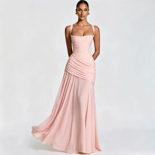 Vestido maxi de fiesta con escote cuadrado y drapeado lateral 6