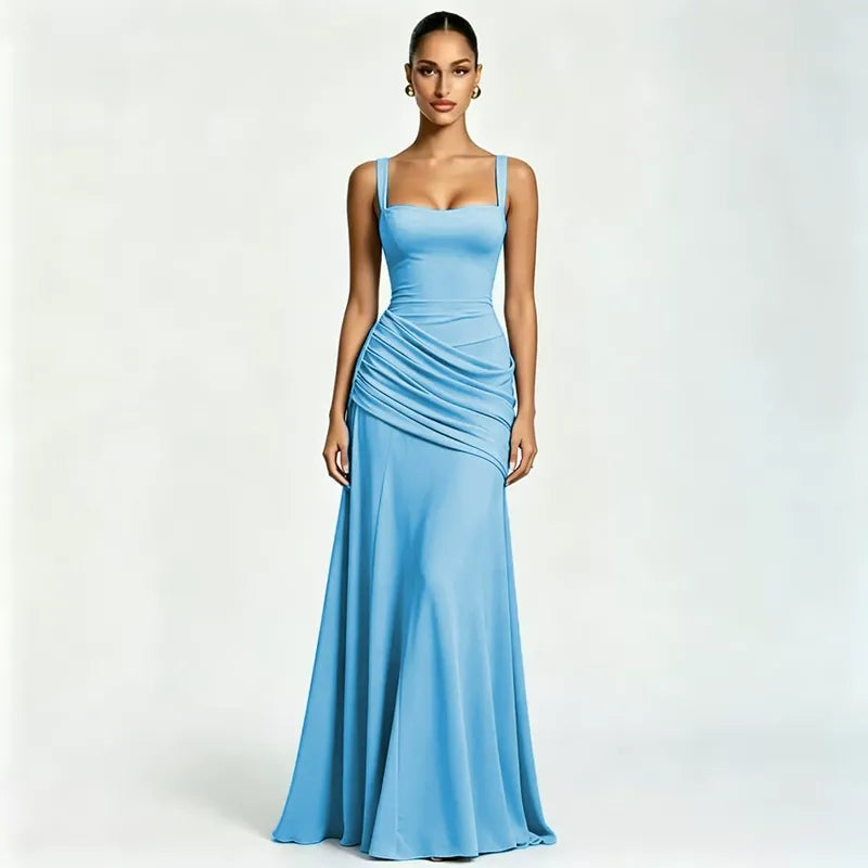 Vestido maxi de fiesta con escote cuadrado y drapeado lateral 7