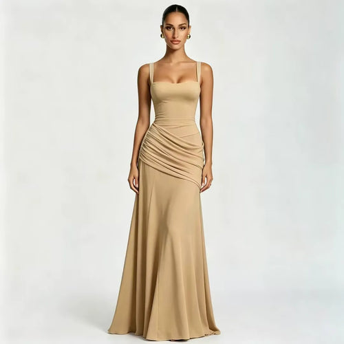Vestido maxi de fiesta con escote cuadrado y drapeado lateral 8