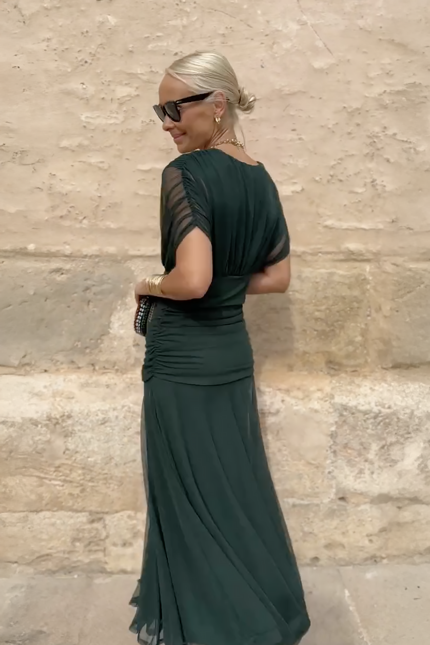 Vestido maxi plisado de fiesta con escote en V 13