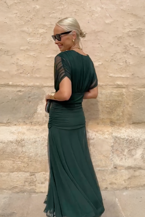 Vestido maxi plisado de fiesta con escote en V 13