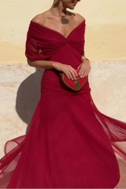 Vestido maxi plisado de fiesta con escote en V 15