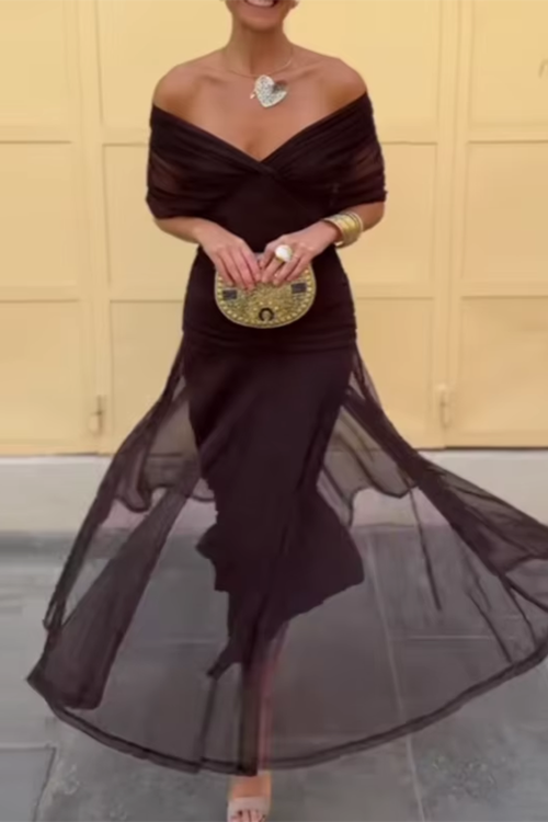 Vestido maxi plisado de fiesta con escote en V 4