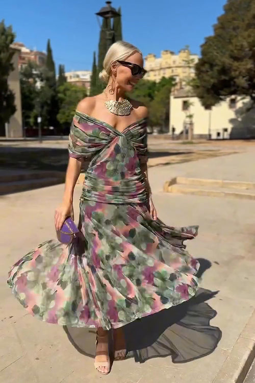 Vestido maxi plisado de fiesta con escote en V 8