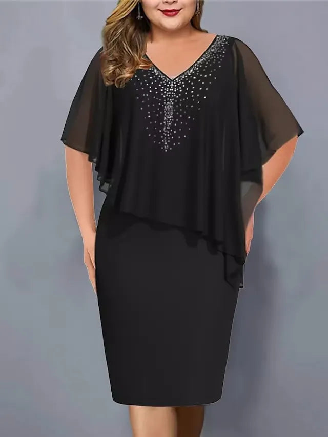 Vestido midi de fiesta con strass y capa de gasa 1