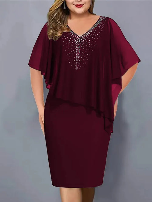 Vestido midi de fiesta con strass y capa de gasa 2