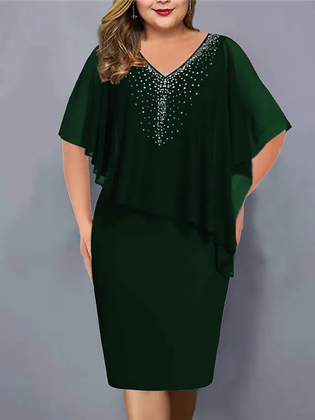 Vestido midi de fiesta con strass y capa de gasa 3