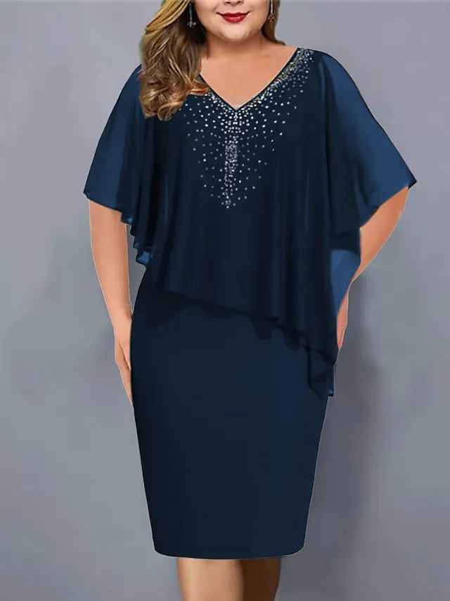 Vestido midi de fiesta con strass y capa de gasa 4